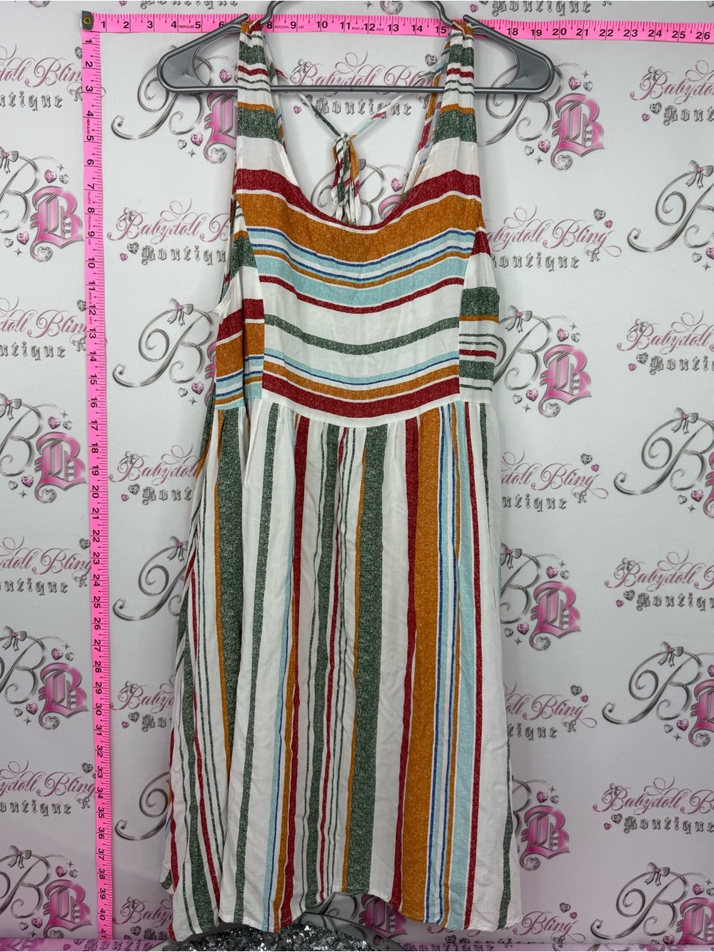 Suzanne Betro Striped Sundress in White, Red, Green, Blue & Gold